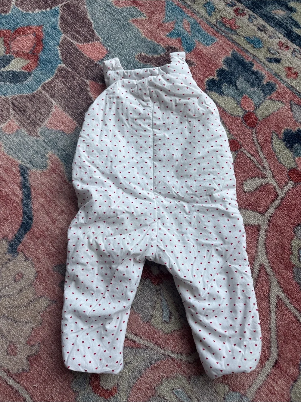 Jacadi French Paris puffer overalls white tiny red hearts 12 months 100% cotton